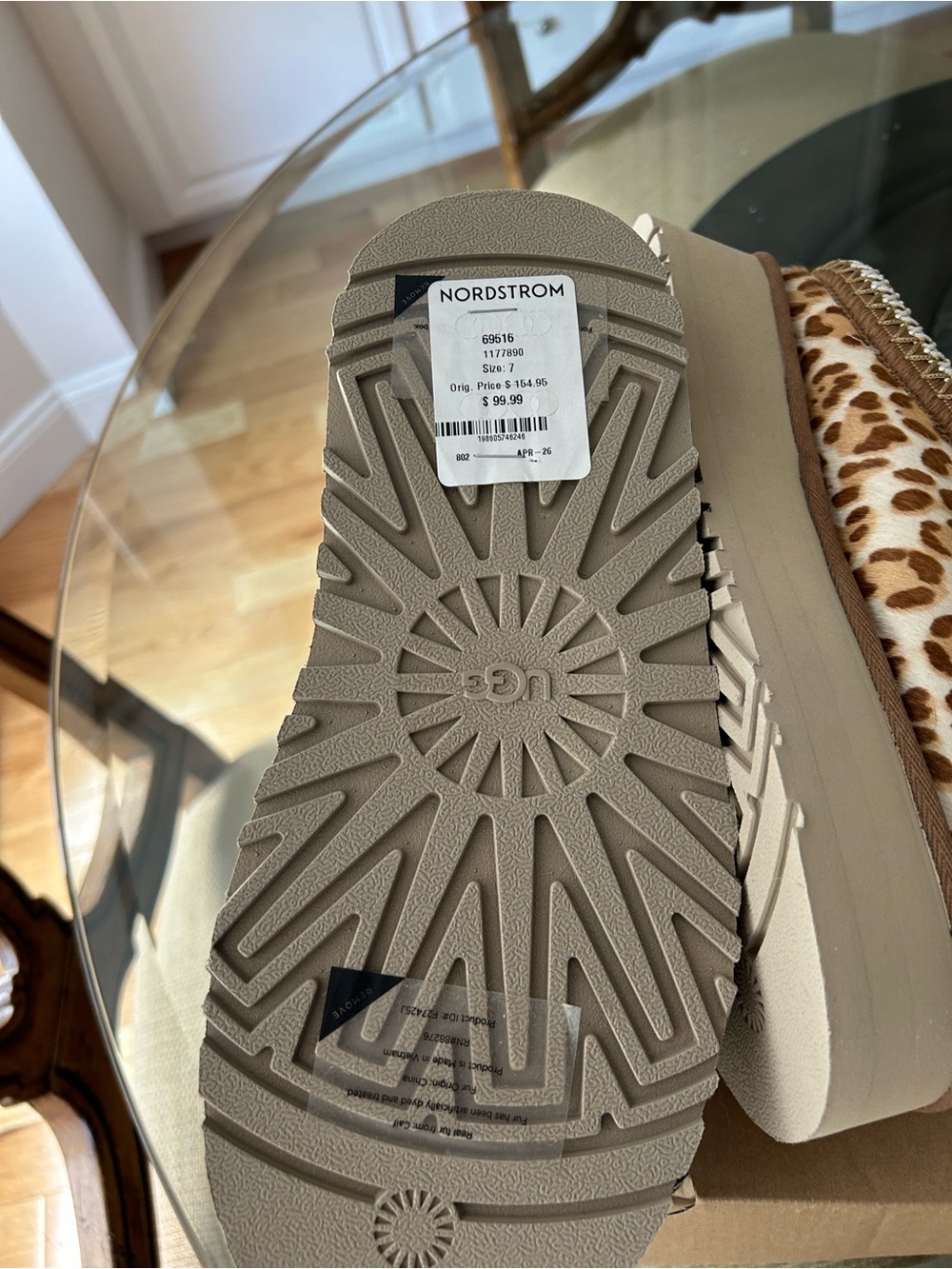 UGG Leopard-Pattern Shearling Slide in Tan and Brown - Picture 8 of 8